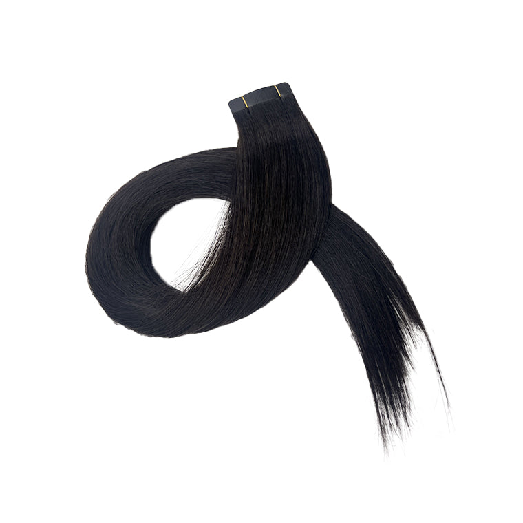 Hairui Natural straight tape in hair extension, real remy human hair can be curled #1b natural black