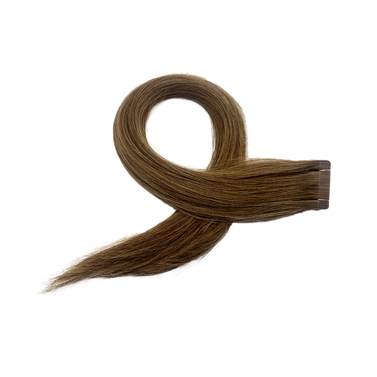 Hairui Hair extensions, real human hair remy tape in hair extension straight hair can be curled #8 Almond