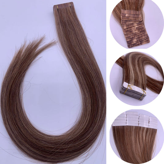 Wende tape hair extension P6/22  light brown high light long lasting remy hair extension